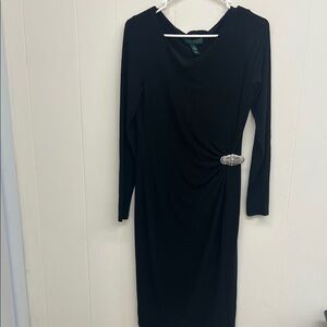 Lauren Ralph Lauren Black Long Sleeve Dress with Embellished Accent